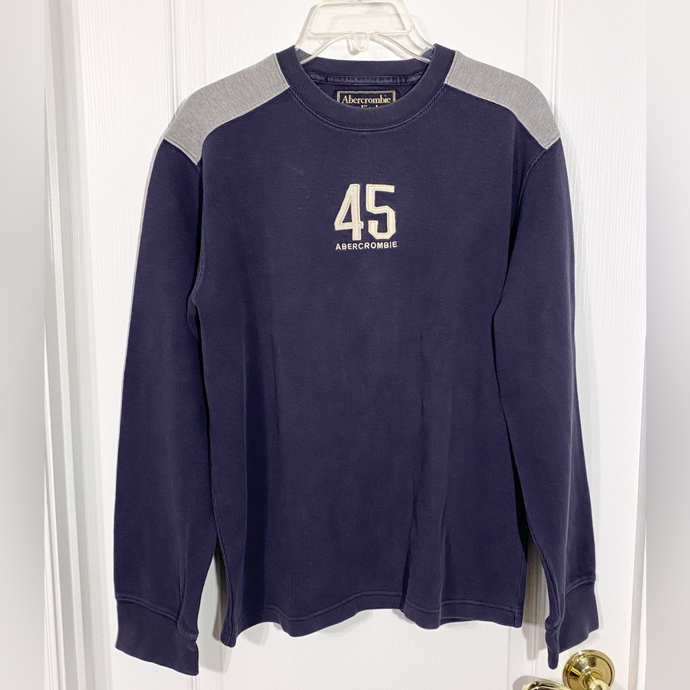 Y2K Abercrombie & Fitch 45 Logo Ribbed Knit Shirt Vintage Navy Gray Men’s Large
